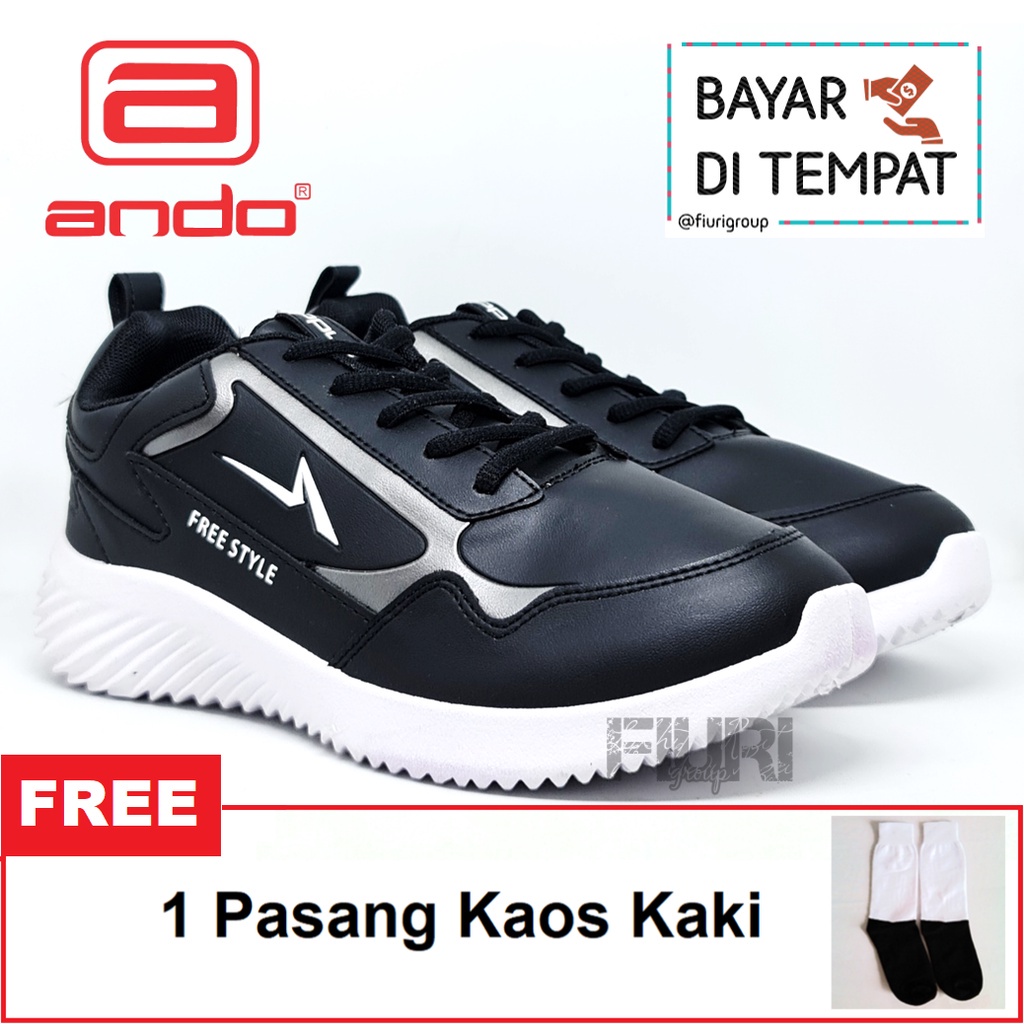 FIURI - Ando Original - EHNER 39-43 Hitam Putih - Sepatu Kets Pria - Sepatu Sneakers Pria - Sepatu Olahraga Sport Pria - Sepatu Casual - Sepatu Jogging Lari Fitness Gym Senam Pria - Sepatu Sekolah Bertali SD SMP SMA - Fiuri