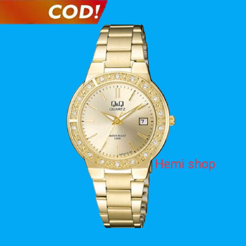 Jam Tangan Wanita fashion jam Q&Q QQ Analog Strap Rantai Gold A459J010Y Original
