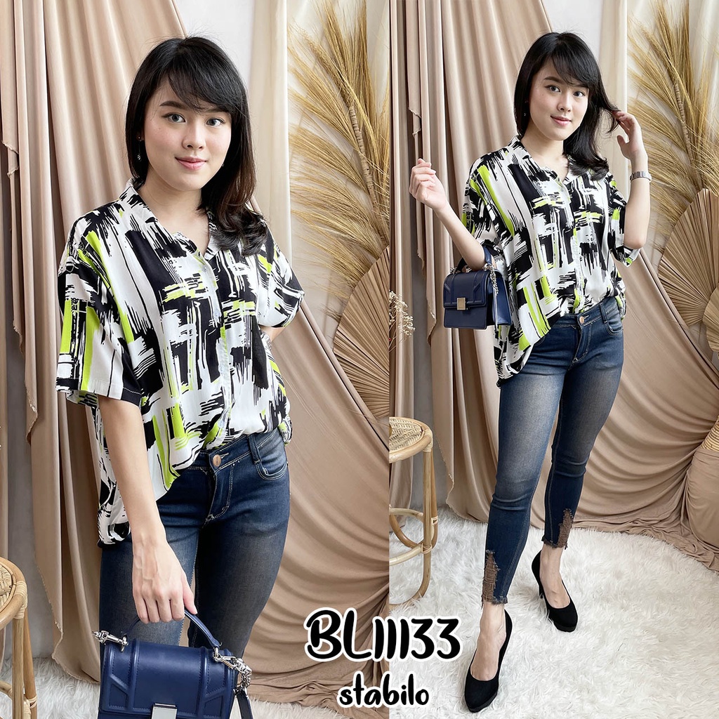 Kemeja wanita Rayon motif kemeja wanita lengan pendek casual BL11133 11133-***