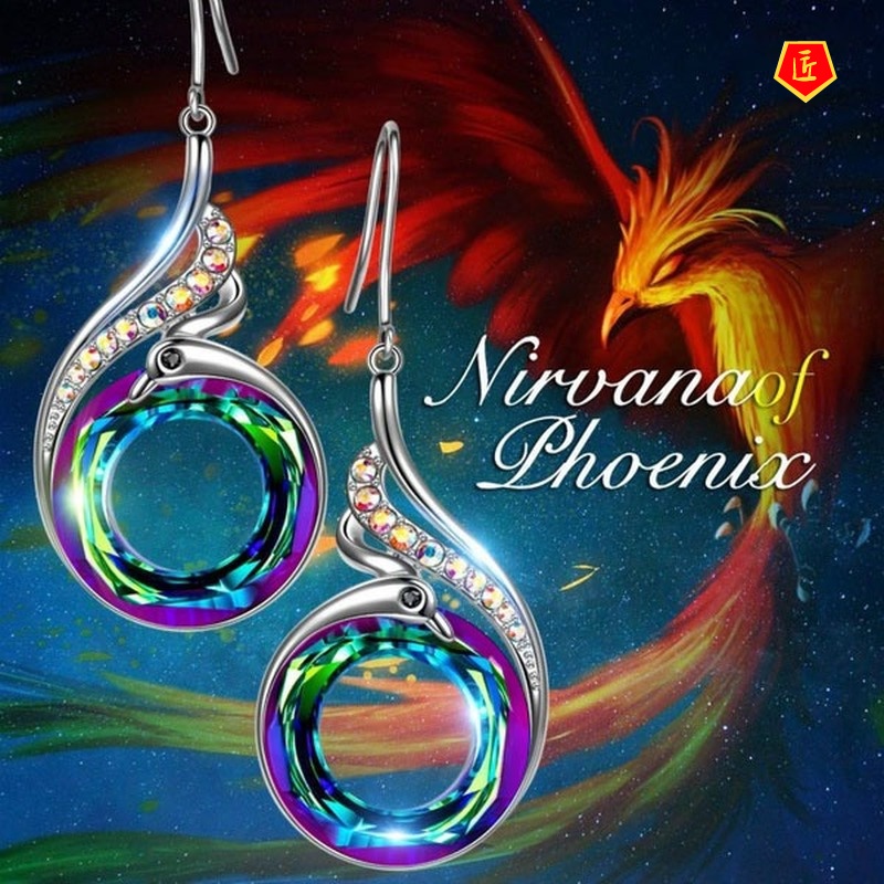 [Ready Stock]Colorful Crystal Phoenix Earrings Creative Personality