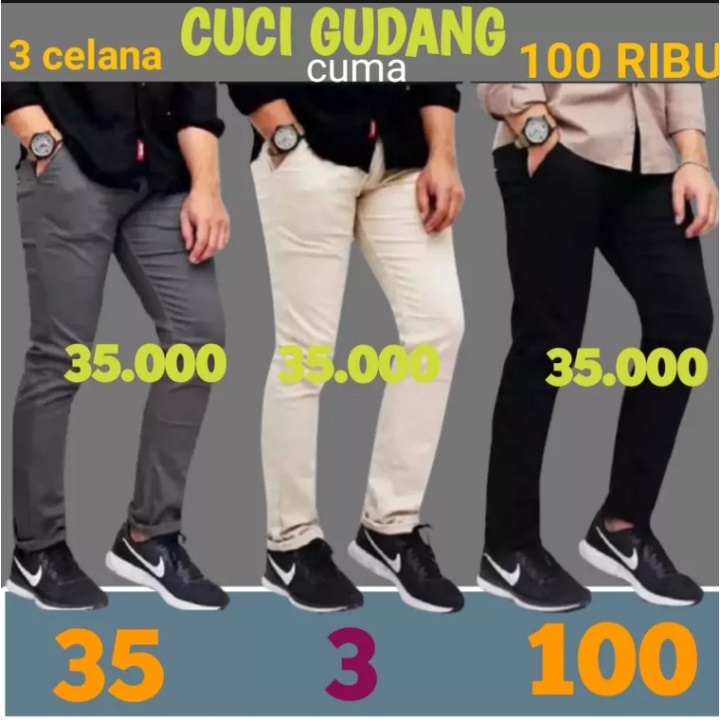 PROMO !!! 1 PAKET ISI 3 PIS / CELANA CHINO PANJANG / CELANA PANJANG PRIA / CHINOS PANJANG PRIA / CINOS PANJANG / CELANA PANJANG PRIA / CELANA JEANS PRIA / CELANA PANJANG PRIA TERARU