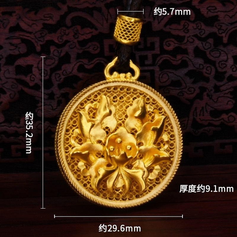 [Ready Stock]Fashion Gold Plated round Plate Pendant Flower Necklace