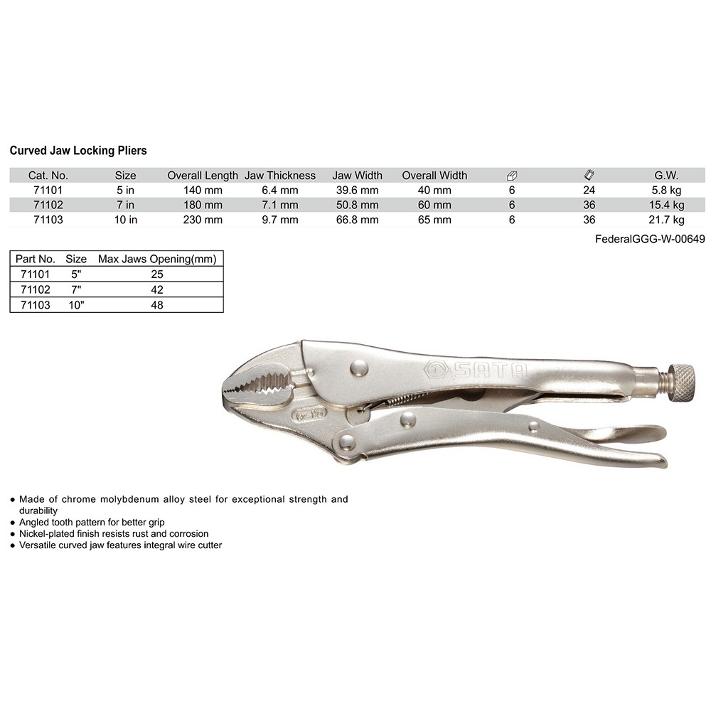 Tang Jepit Curved 5 Inch - Curved Jaw Locking Pliers 71101 SATA TOOLS