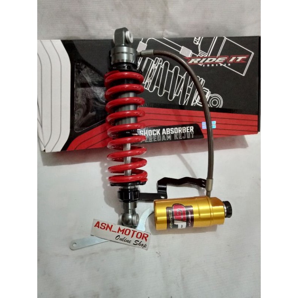 Monoshock tabung pisah Fleksibel Ninja 150 R / Ninja ss Ride IT GP 103, GP 104  Kuning , Merah , Black series as gold