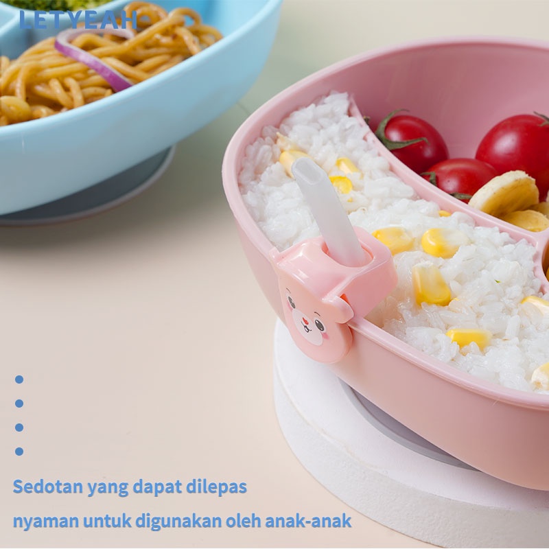 letyeah piring makan anak set lucu bpa free / free sendok garpu sedotan / anti selip piring makan anak 3 sekat