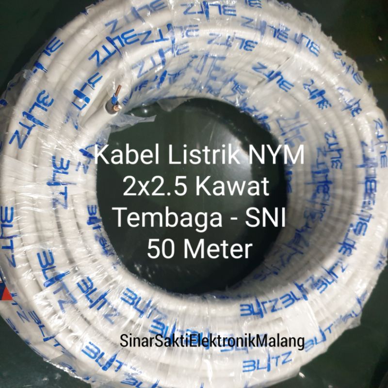 Kabel Listrik Kawat Tembaga 2x2.5 mm NYM 2 x 2.5 2,5 50m 50 meter SNI Malang Murah 2 5