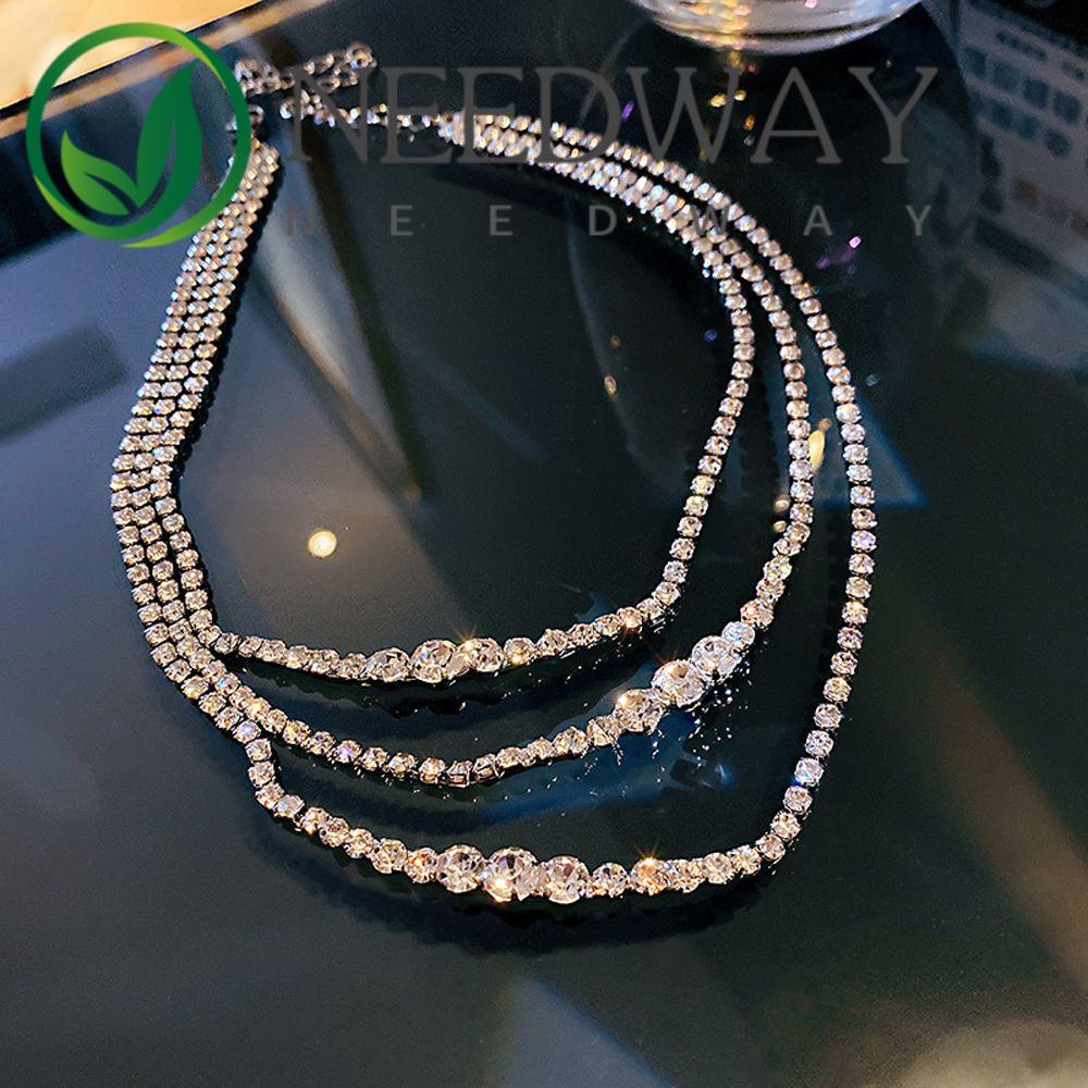 Kalung Choker Kristal Tiga Lapis Gaya Vintage Korea Untuk Wanita