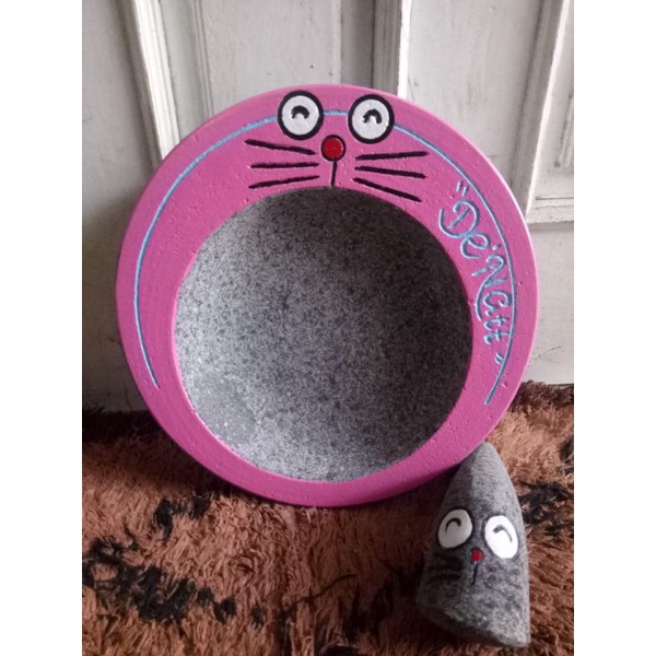 HazzaBia - cobek doraemon batu asli/cowet doraemon set bisa ukir nama