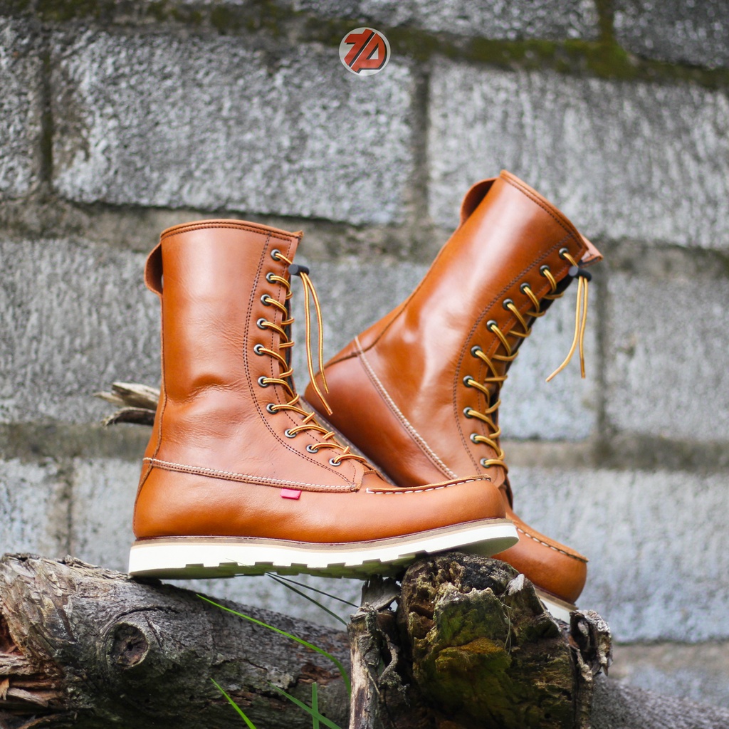 ARBOO Sepatu Safety Boots Moc toe model Redwing ujung besi kulit asli