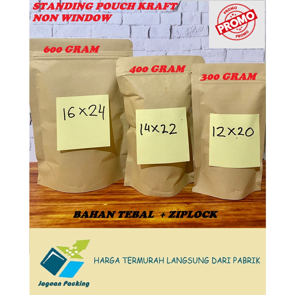 STANDING POUCH KRAFT PAPER BAHAN TEBAL PREMIUM NON WINDOW