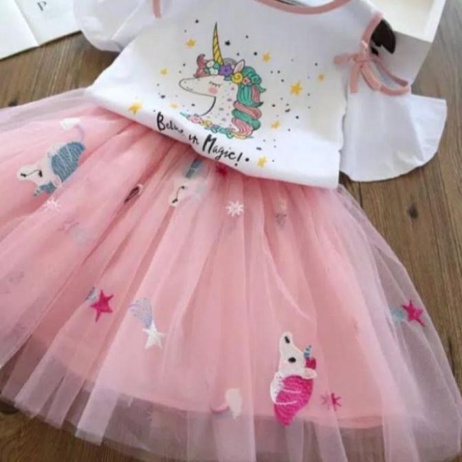☑ SETELAN BAJU ANAK IMPOR, SETELAN BAJU TUTU UNICORN, SETELAN BAJU SABRINA TUTU SHOULDER OFF ⅍