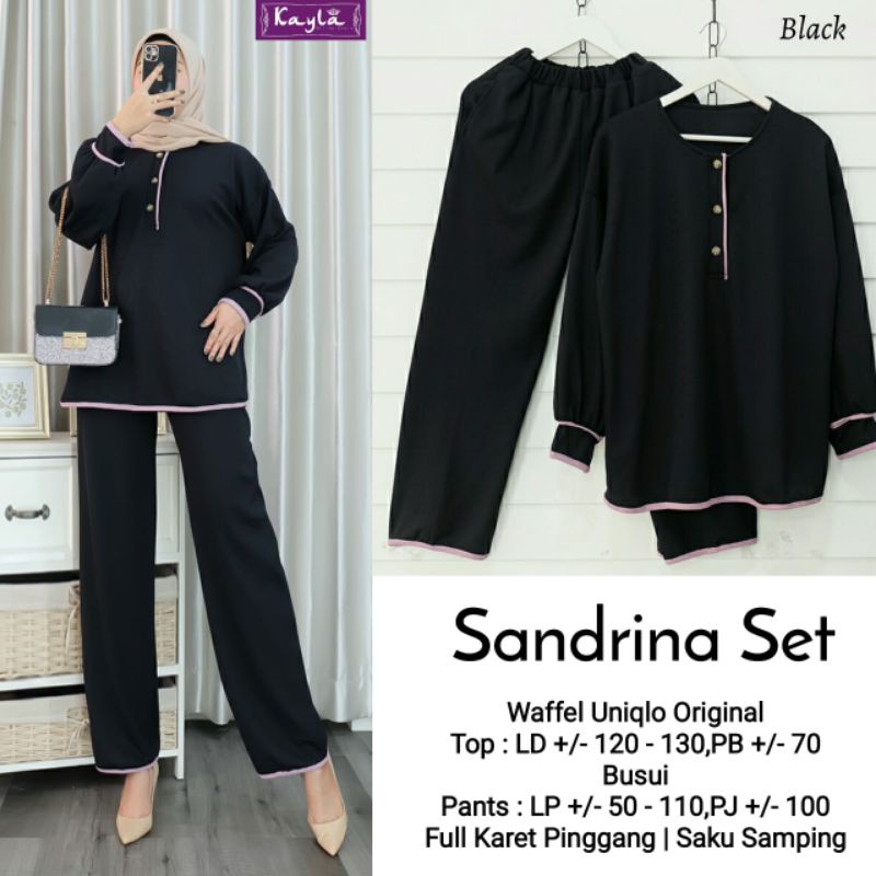 Setelan celana polos wanita Sandrina set waffel uniqlo original