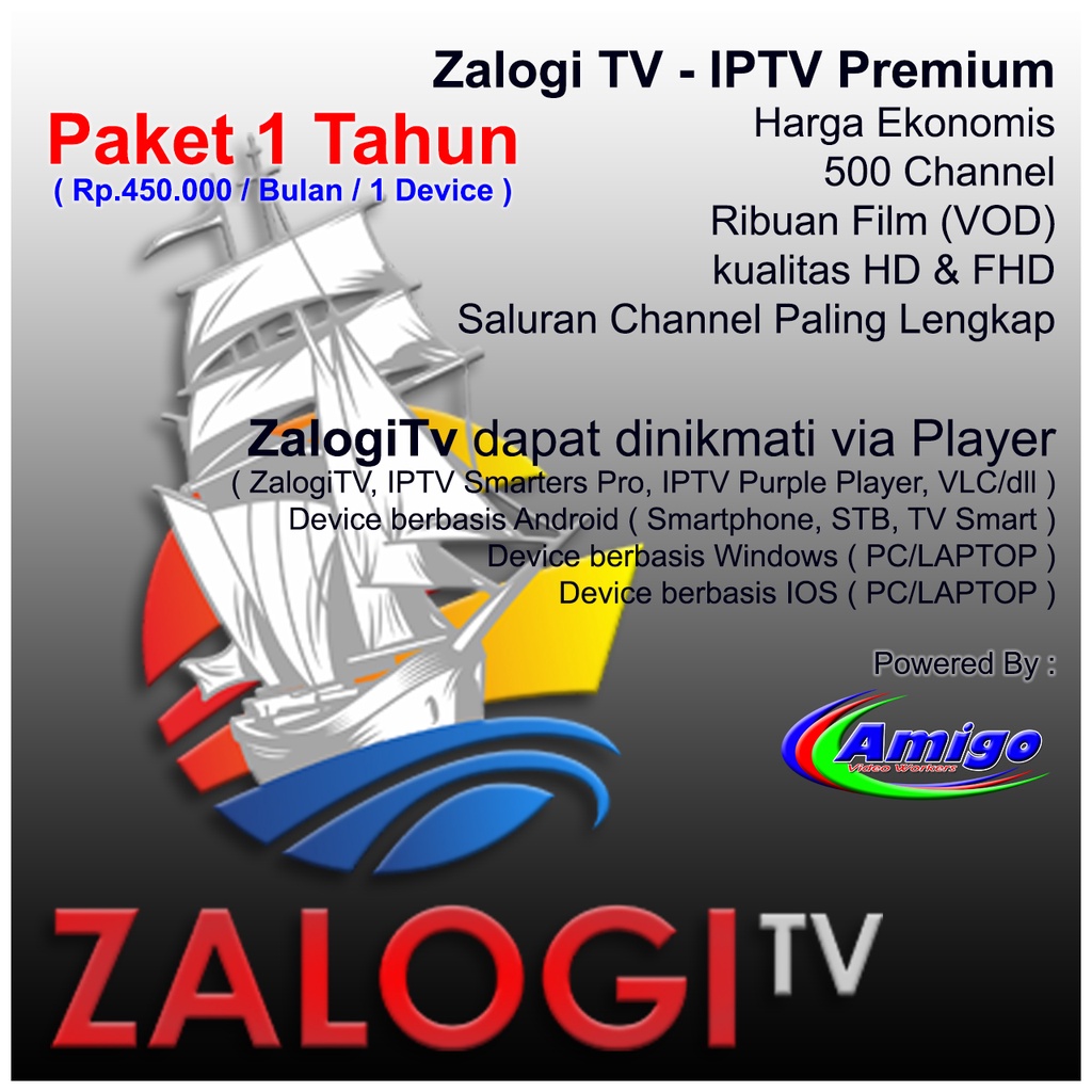 ZalogiTV Premiun ( Siaran TV Berbasis Internet, Paket Berlangganan 1 Tahun )
