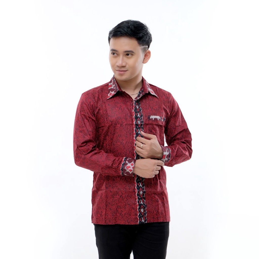 KEMEJA HEM BATIK PRIA COUPEL AYAH ANAK MOTIF MEGAMERAH M L XL XXL