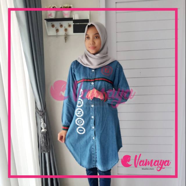Baju atasan wanita fendi tunik jeans muslim