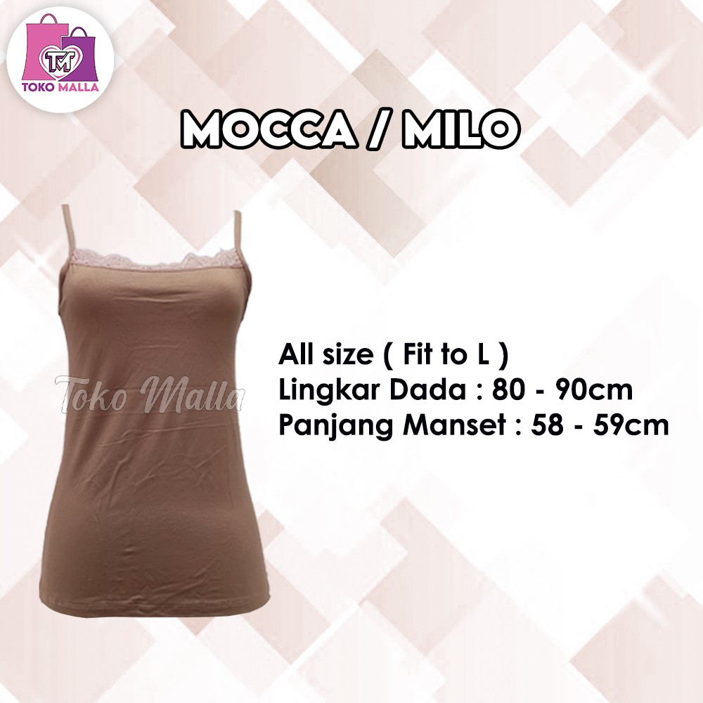 Camisol PREMIUM Tanktop Renda Tali Kecil, Tanktop Wanita Camisol Tali Kecil Camisole slim Ready stok-Mocca