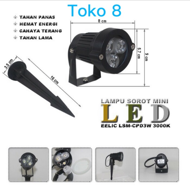 Lampu taman tancep led 3mata warm white