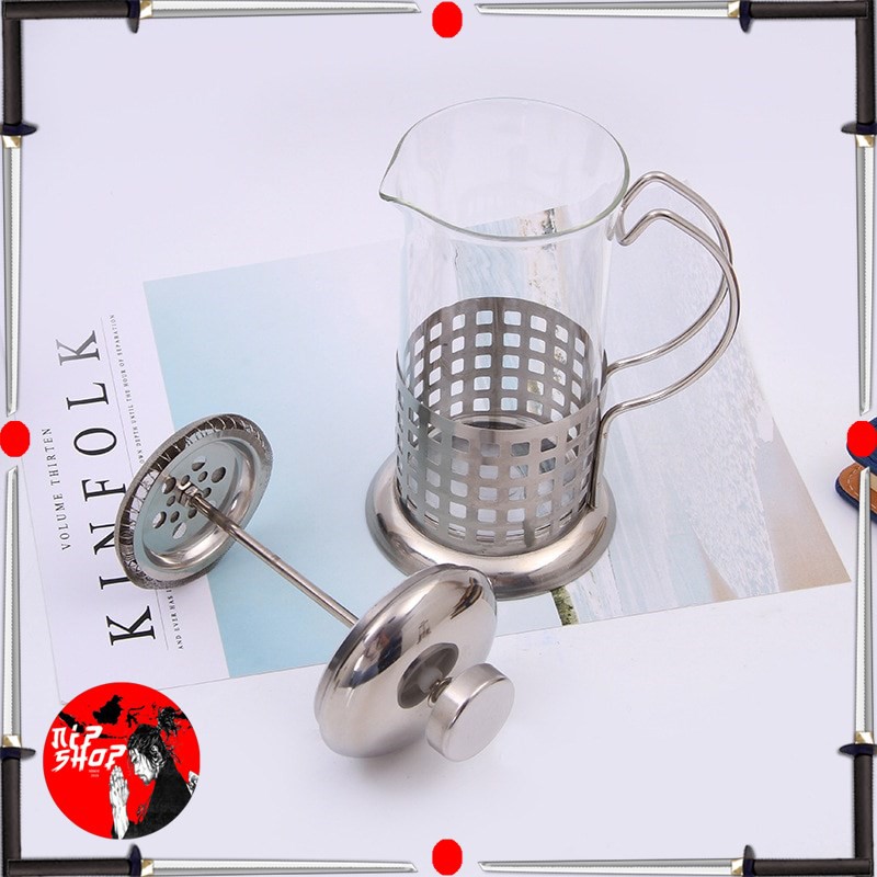 French Press Coffee Maker Pot Bean Pattern 350ml - silver