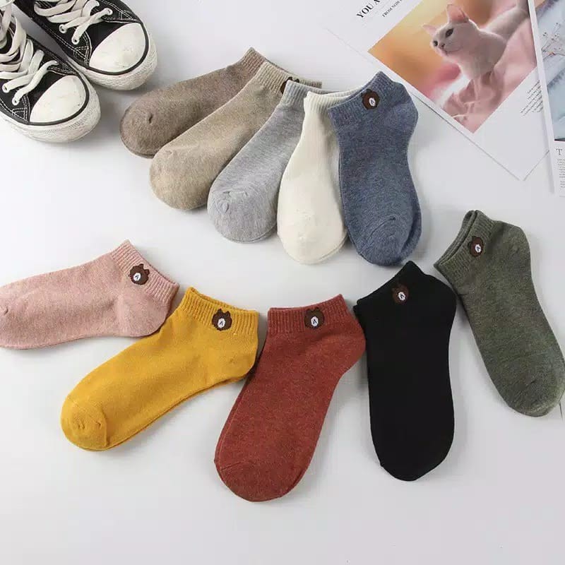 KAOS KAKI BERUANG korea ankle semata kaki motif polos panda dewasa socks pendek teddy bear brown