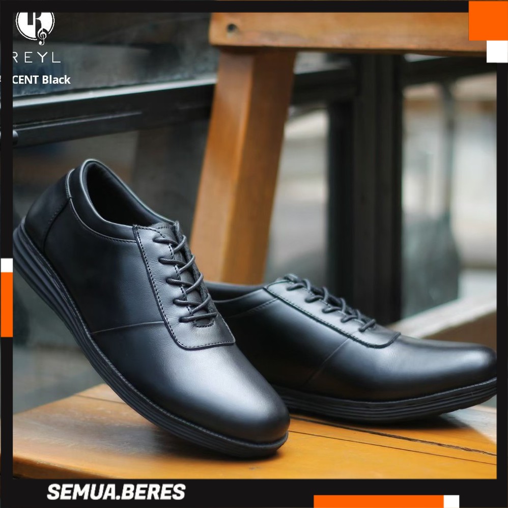 Sepatu Pantofel Tali Casual Pria REYLMAN ACCENT Black/Brown Series
