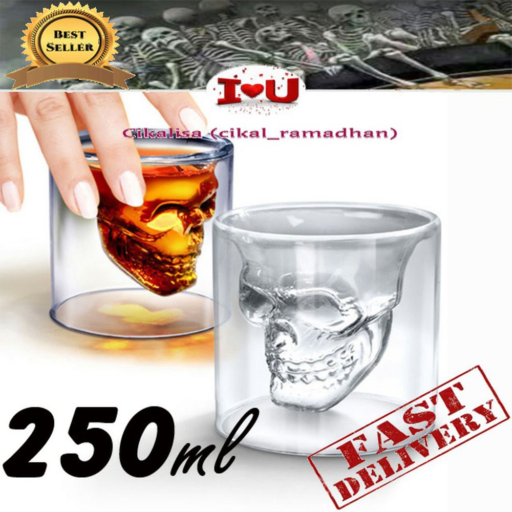 Jual Skull Head Vodka Shot Glass Cup Crystal 250ml Diskon