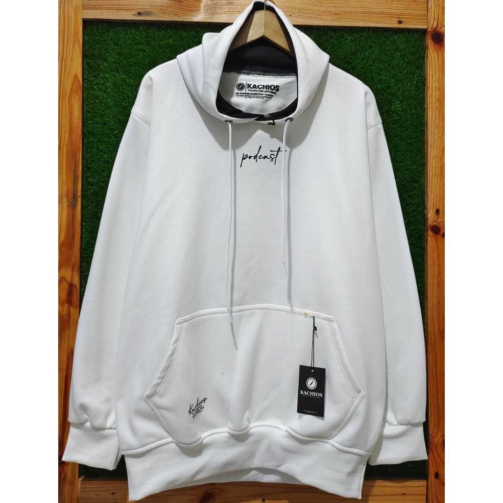 Hoodie Pria Distro Sweater Unisex Original Kachios Podcast Putih M - L - XL - XXL