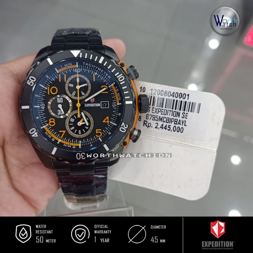 Jam Tangan Pria Terbaru Expedition 6795 EXP6795 EXP 6795 Orange Marker Black Steel Original