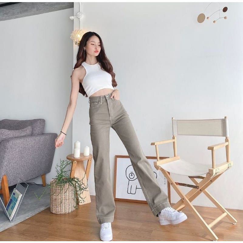 CELANA KULOT JEANS HAIGHWAIST WANITA ABU/LIGHT GREY//CELANA BAWAHAN HSIGHWAIST KULOT JEANS WSNITA