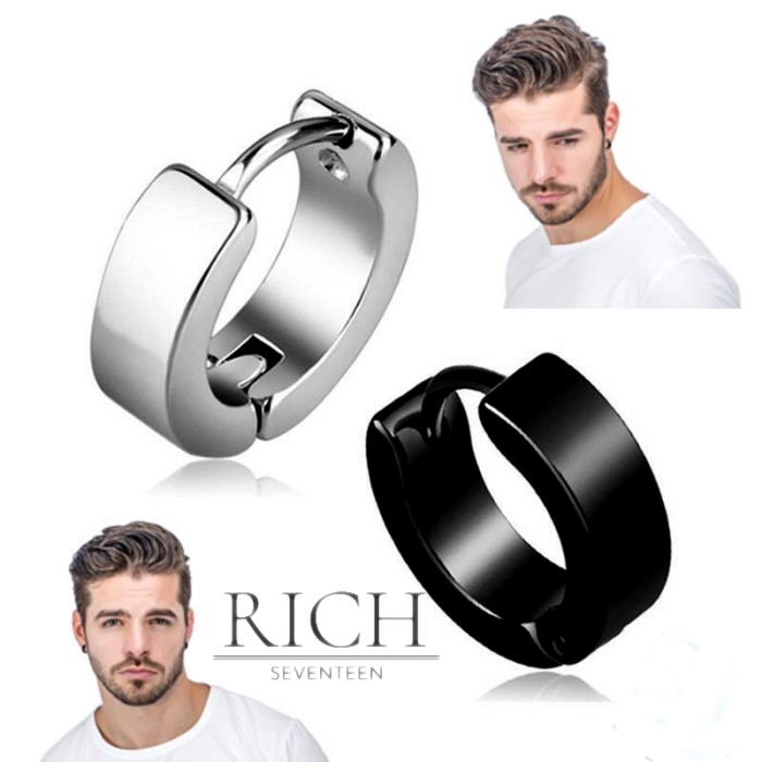 Anting Titanium Anting Pria Tindik Hitam Silver - Hitam - anting sepasang  - anting bulat tindik - p