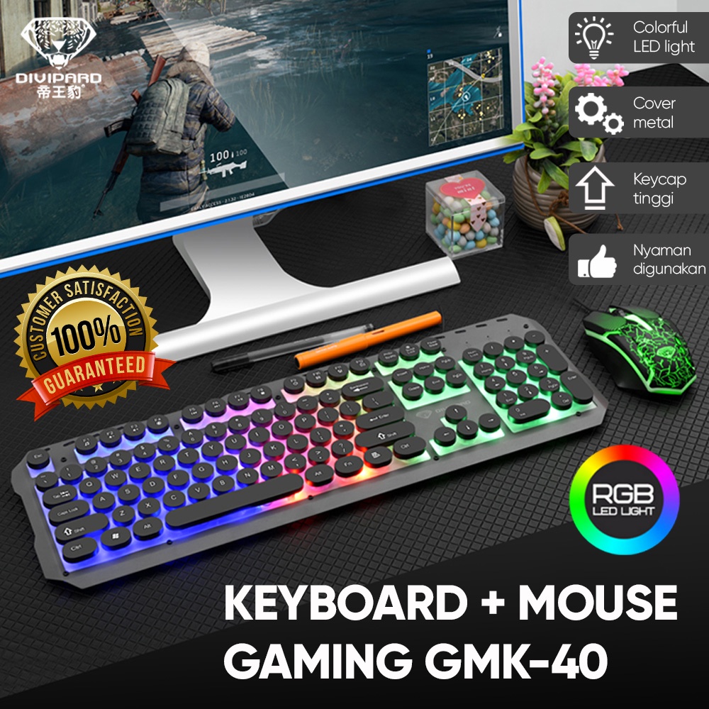 Keyboard Plus Mouse Gaming GMK-40 Model Kabel USB 2.0 Divipard Plus LED Bahan Metal