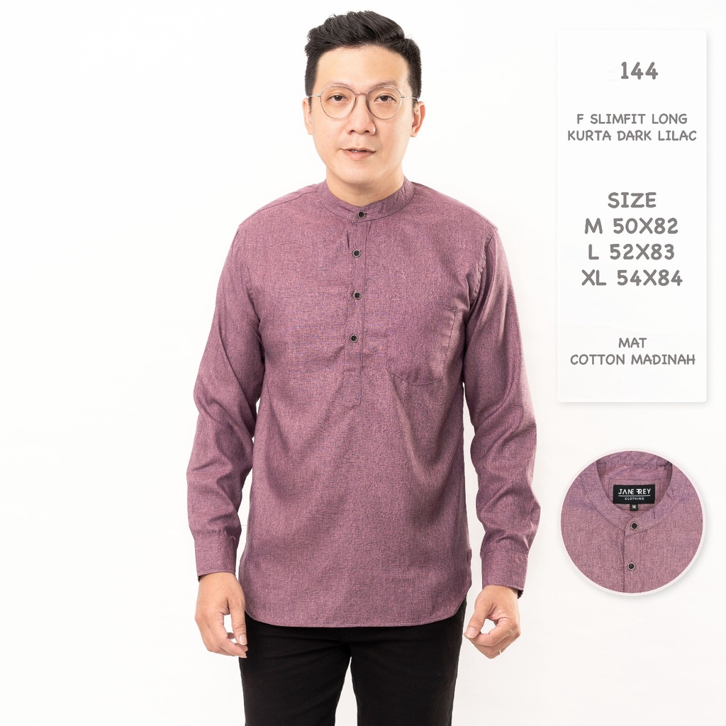 INSTANT/SAMEDAY | AV-144 Premium Slimfit Long Kurta Mauve Soft Lilac & Dark Lilac M-xl | Kemeja Kurt