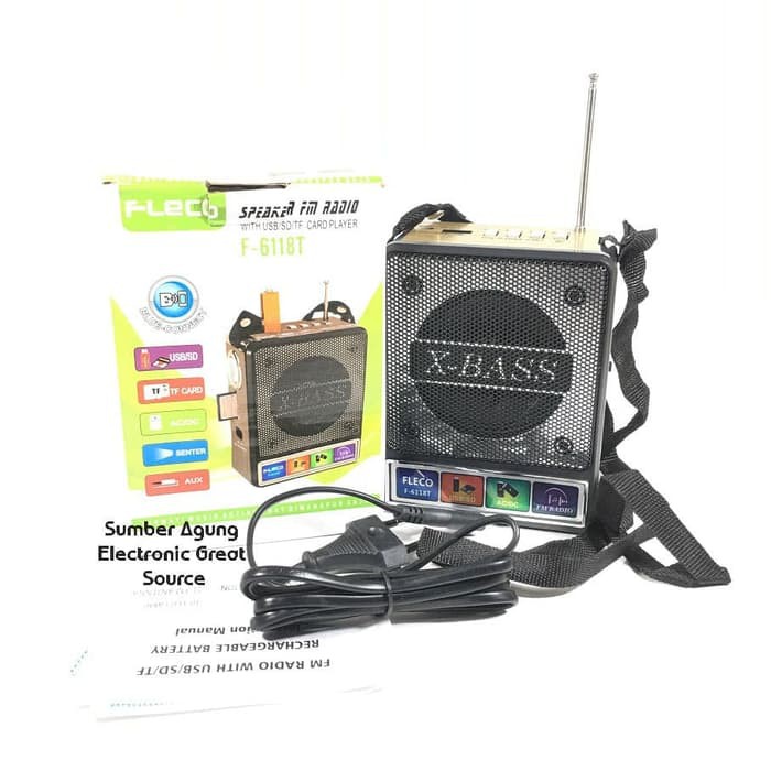 Speaker FM Radio X-Bass Fleco F6118T 6118 AC DC Cas Baterai Portable