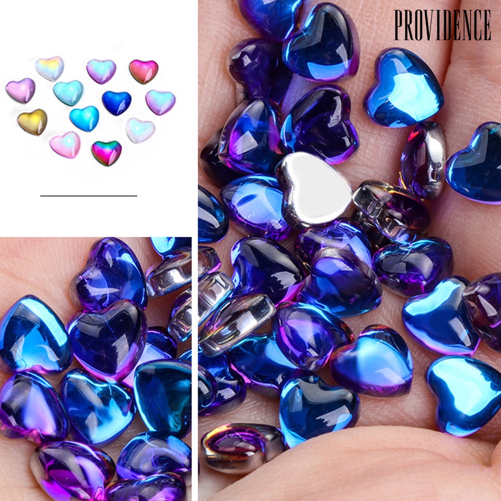 Providence 50Pcs / Set Hiasan Kuku Bentuk Hati Bahan Kaca Untuk Dekorasi Nail Art / Manicure DIY