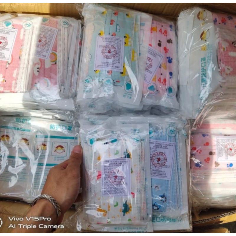 Masker Medis Anak 3ply Earloop Isi 10 - Masker Surgical Disposable Mask Anak Earlop Bedah Medis