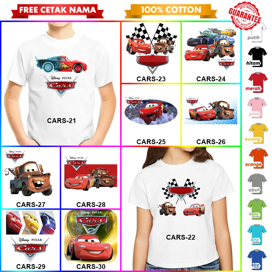 [FREE NAMA!!] Baju Kaos COUPLE  ANAK DAN DEWASA CARS BANYAK MOTIF