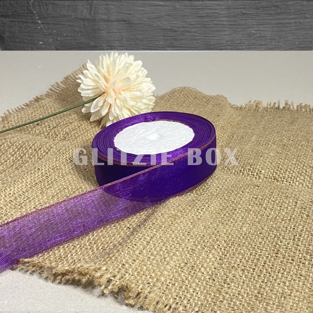 

PITA ORGANDI LIST EMAS 1 INCH | Pita Kaca Transparant 2,5 cm Pita Organza List Emas Pita Kado Pita Hampers