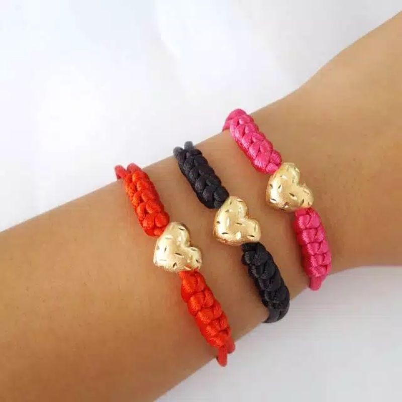 Gelang Emas Love dengan Tali/ gelang manik emas love Kadar 375/8K