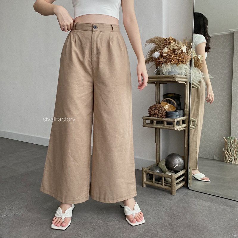 [MDSO] CELANA KULOT BAHAN || KULOT WANITA DRILLY AMERICAN DRILL LINEN RAMI KANCING SLETING / Kulot Linen Premium Highwaist Pinggang Karet