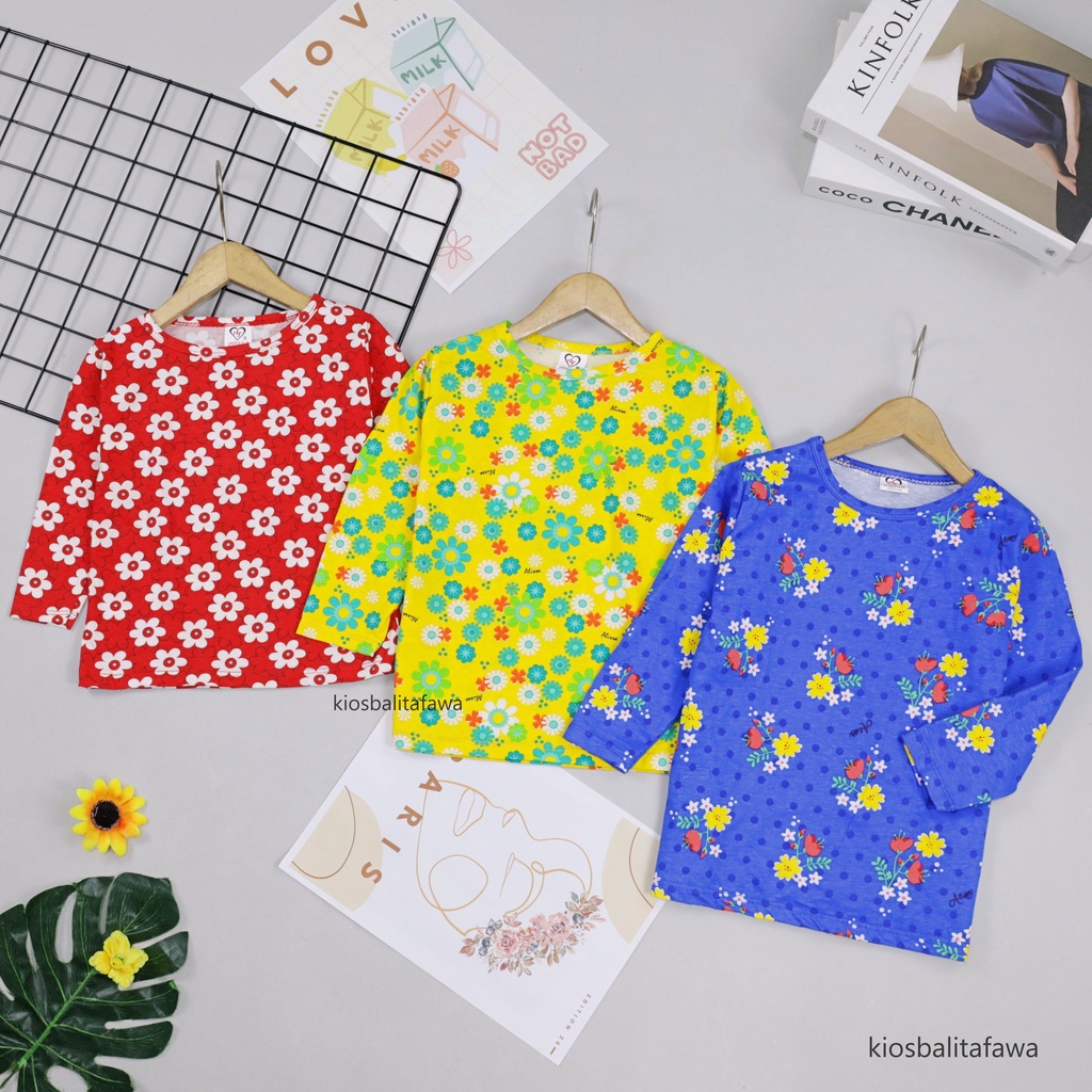 Kaos Motif Andin uk 1-2 Tahun / Baju Lengan Panjang Branded Anak Perermpuan Adem Atasan Cewek Murah