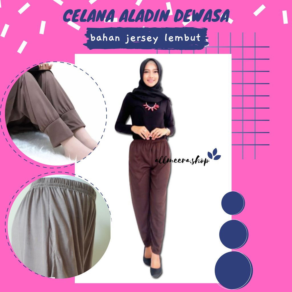 Celana Aladin Dewasa Celamis Pants Wanita Panjang Polos Jumbo Dalaman Gamis Muslimah Bahan Kaos