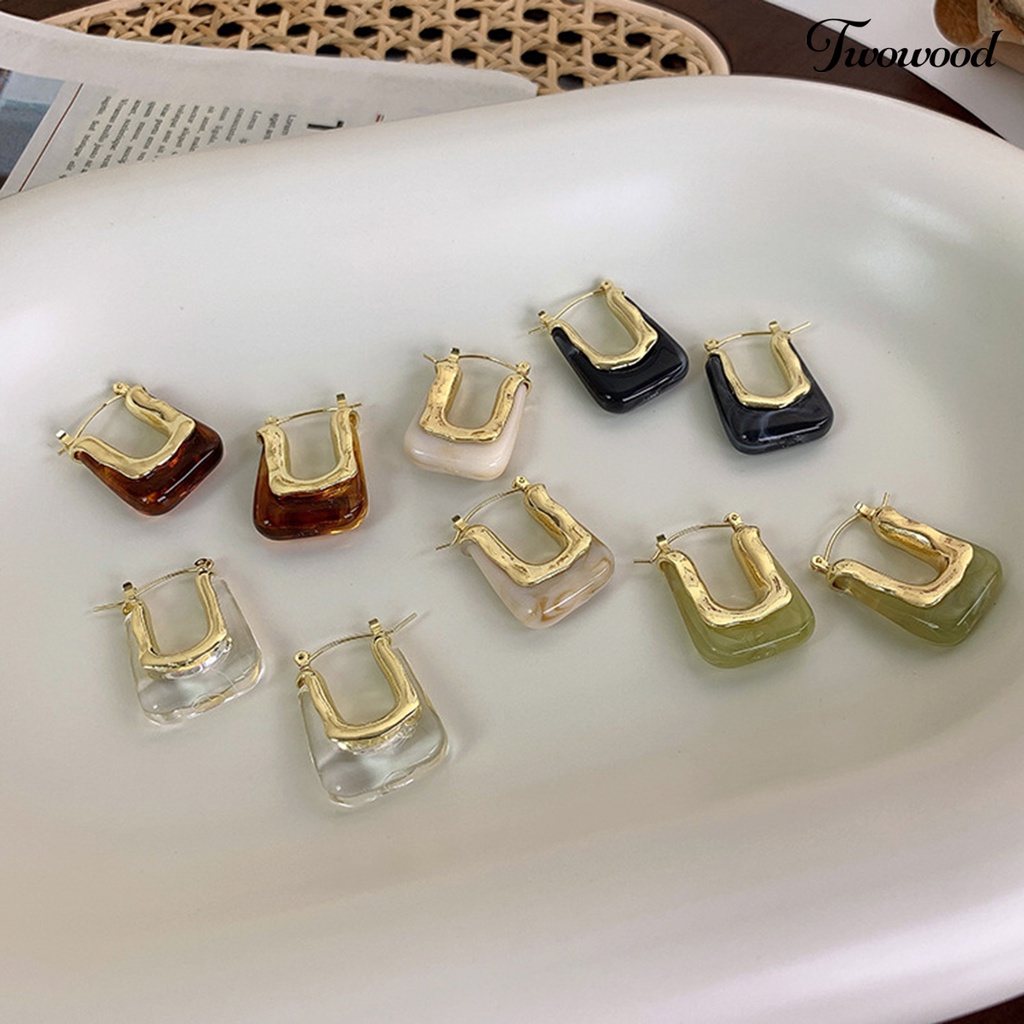 1 Pasang Anting Hoop Bentuk U Geometris Bahan Akrilik Resin Gaya Vintage Untuk Wanita