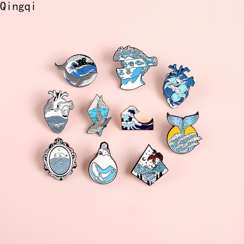 Ocean Bros Pin Enamel Desain Ikan Paus Biru Laut Aksesoris Wanita