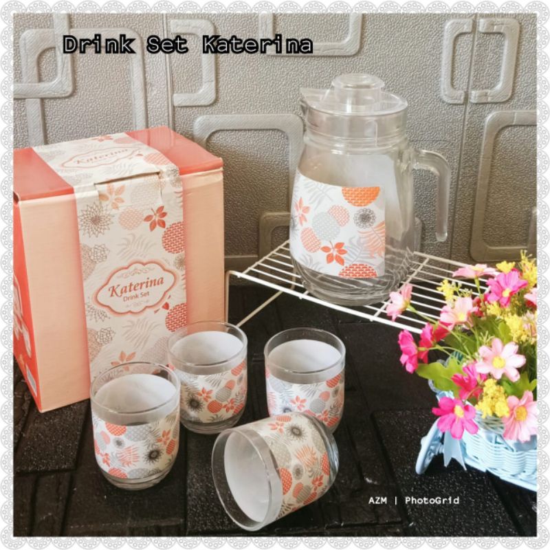 Drink Set Katerina/Teko Kaca Set/Set Gelas dan Teko