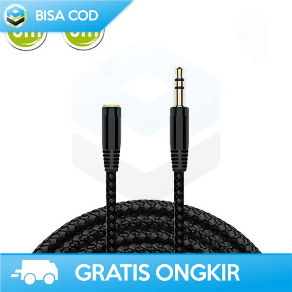 KABEL AUX AUDIO 3 METER EMAS PLAT 24K GOLD NILON KONEKTOR HIFI 3.5MM