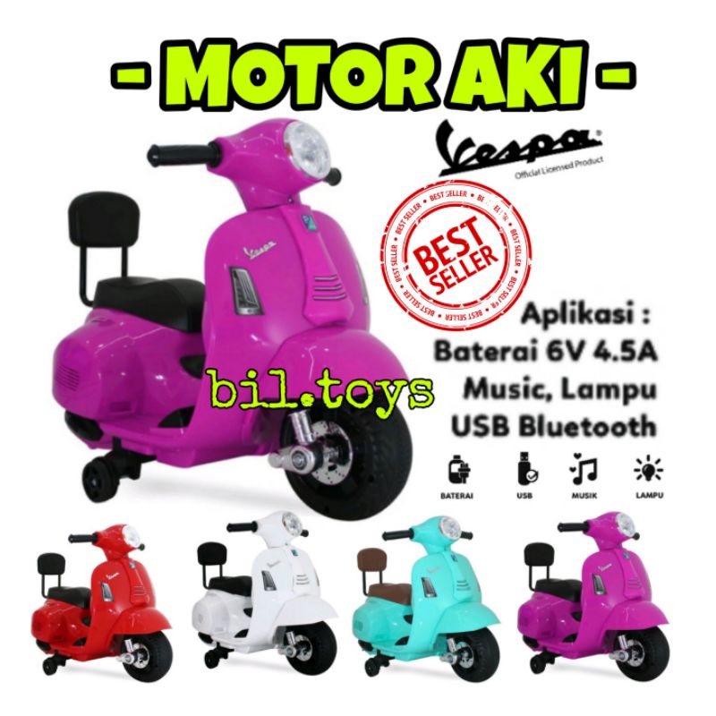 MAINAN ANAK MOTOR AKI ACCU VESPA SCOOTER VINTAGE CLASSIC PMB M788 M-788 LISENSI RESMI VESPA