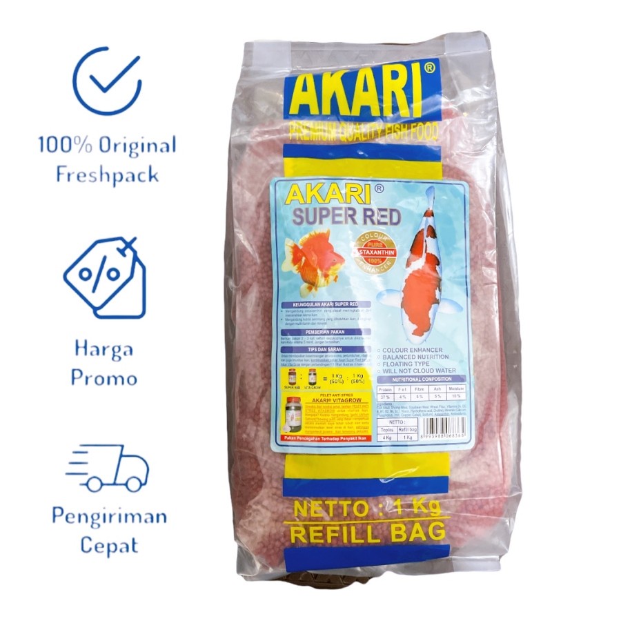 PELET AKARI SUPER RED 1 KG REFILL 2 MM MAKANAN IKAN KOKI & KOI