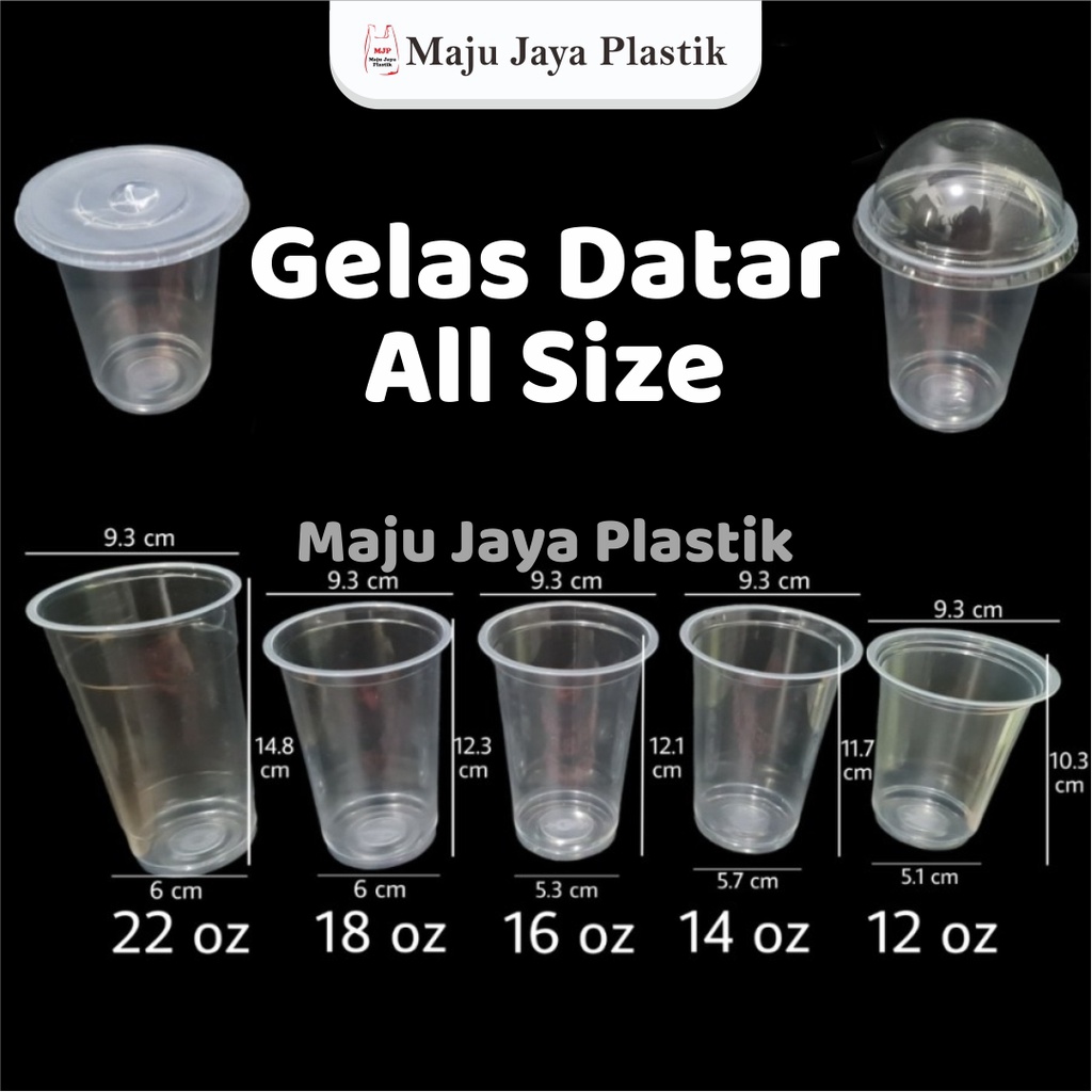 Gelas Cup Plastik Datar 12oz 14oz 16oz 18oz 22oz Starindo Tebal 5gram Tutup Datar Flat Gelas Plastik