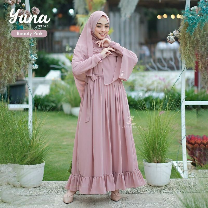 (Bisa COD) Gamis set hijab pashmina/gamis ceruty babydol full furing/ gamis syari-1
