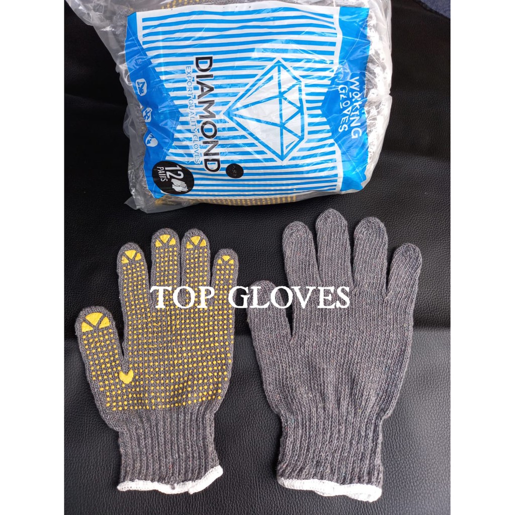 Sarung Tangan Benang 4 Abu-Abu Bintik Kuning PVC Dotting Polkadot Merk DIAMOND - Sarung Tangan Proyek