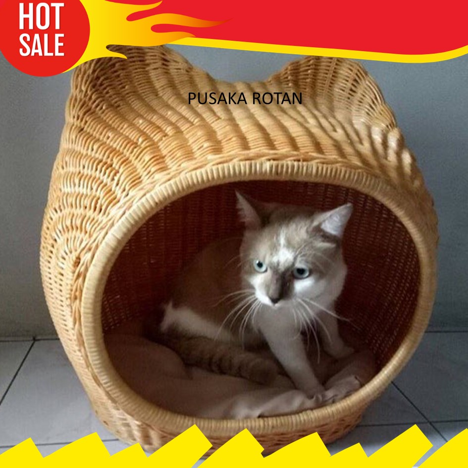 Kandang Rumah Kucing Anjing Hellokty Rotan Alami